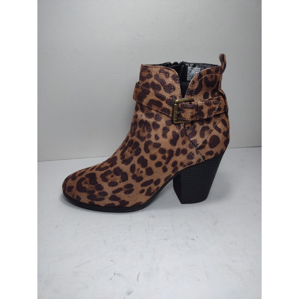 Time And Tru Boots Womens sz 7 Ankle Bootie Leopard Print Round Toe Block Heels
